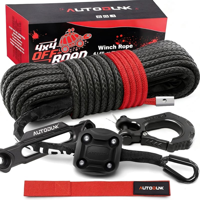 AUTODUNK Synthetic Winch Rope - 1/4" x 50ft 10,000LBS Winch Line with 6" Fairlead, Forged Winch Hook and Rubber Stopper, Protective Sleeve Synthetic Winch Cable for 4WD ATV UTV Offroad Vehicles Black - Image 1
